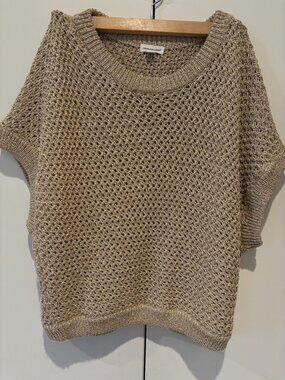 Unsubscribed Open Stitch Shimmer Sweater in Gold